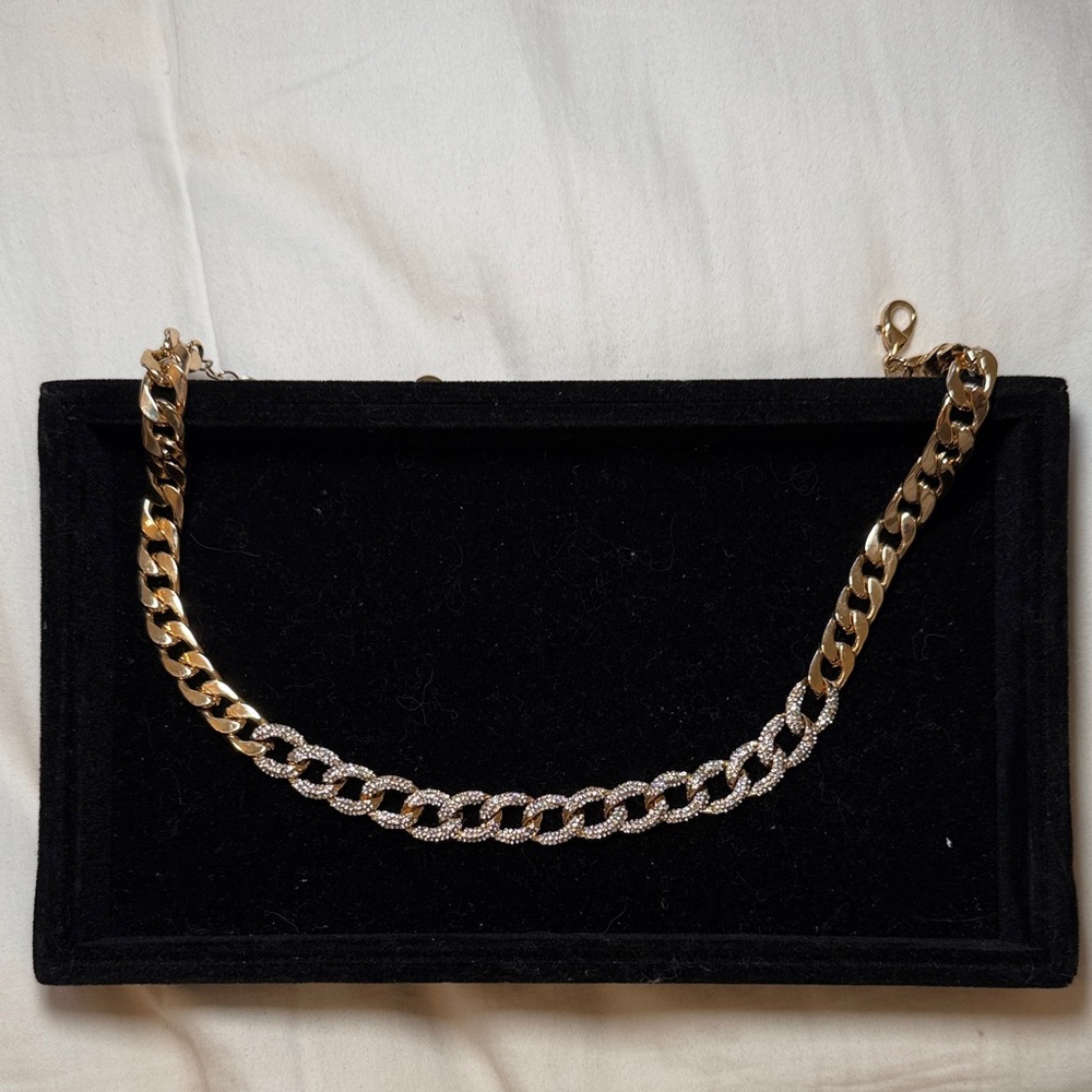 Gold and Crystal Two-Tone Cuban Link Necklace